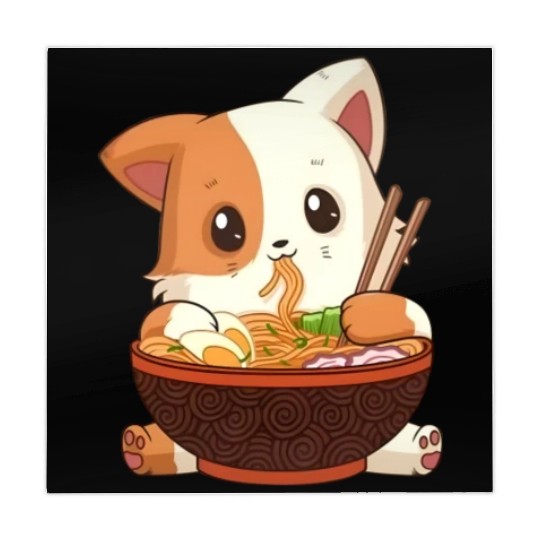 Cute anime cat eating ramen noodles Mahjong Mats