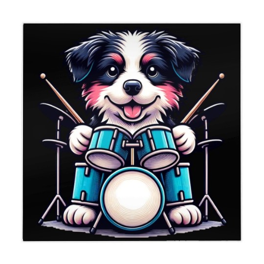 Cool Border Collie Drummer Puppy Design Mahjong Mats