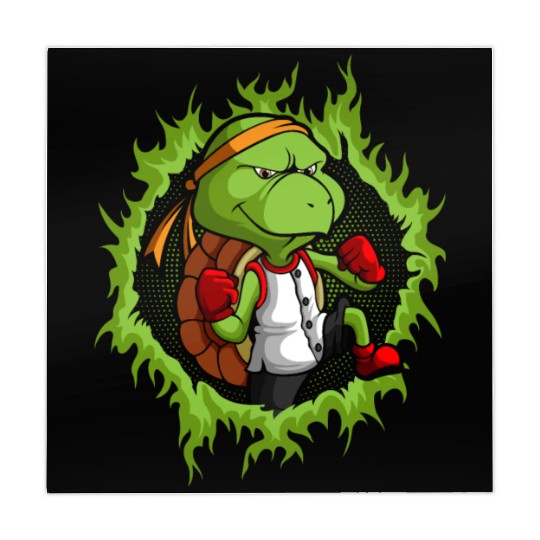 Kung Fu Turtle With Halftone Fire Background Mahjong Mats