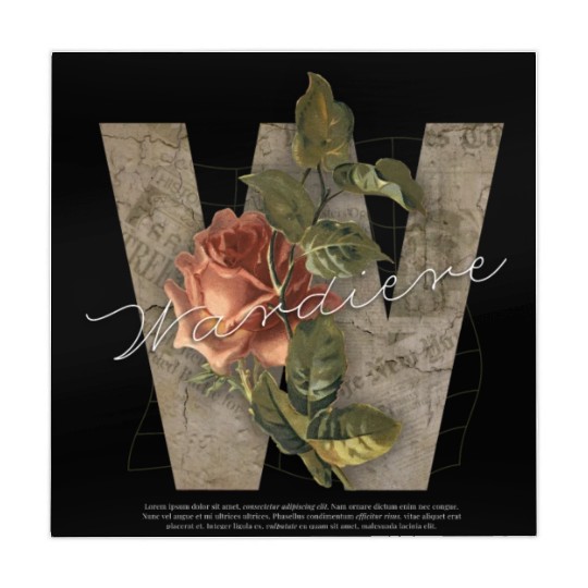 Black Brown Vintage Rose Initial Mahjong Mats