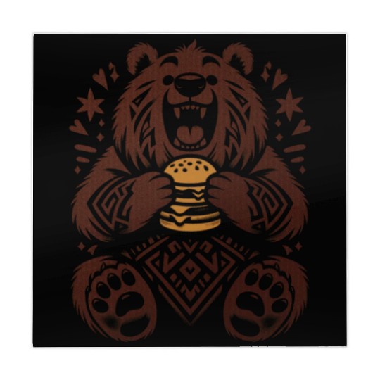 Cute Grizzly with Hamburger, Brown Mahjong Mats
