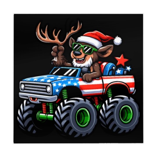 Reindeer Riding Monster Truck 4th Of July Independ Mahjong Mats