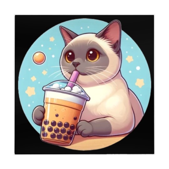 Siamese cat having bubble tea Mahjong Mats