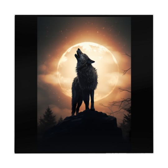 Digital art moon and wolf - Cool wolf leader Alpha Mahjong Mats