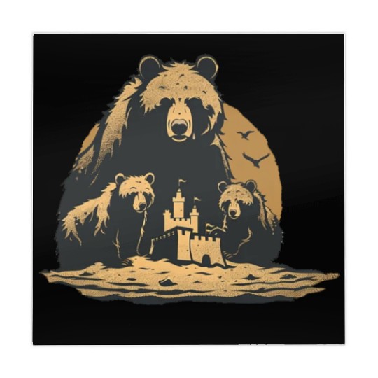 Momma Bear and Two Bear Cubs Building a Sand Castl Mahjong Mats