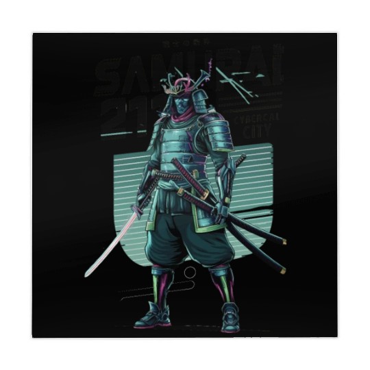 Cyber Samurai 2110: Glowing Katana Warrior Mahjong Mats