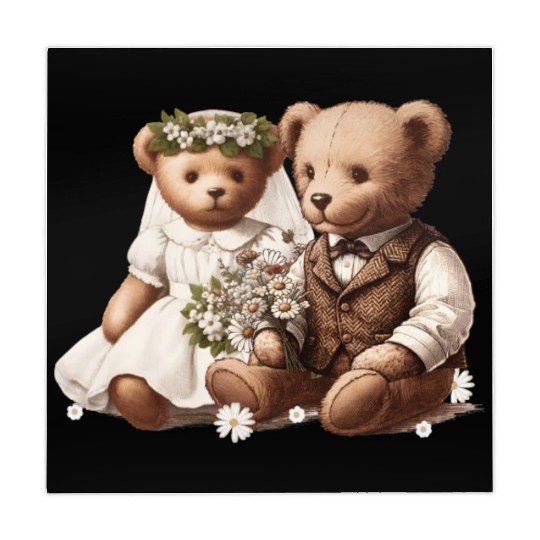 Vintage wedding: teddy bear bride and groom Mahjong Mats