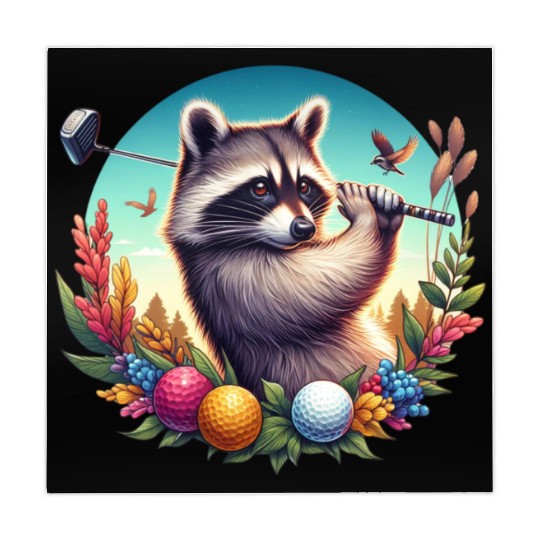 Funny Raccoon Playing Golf Sporty Animal Lover Mahjong Mats