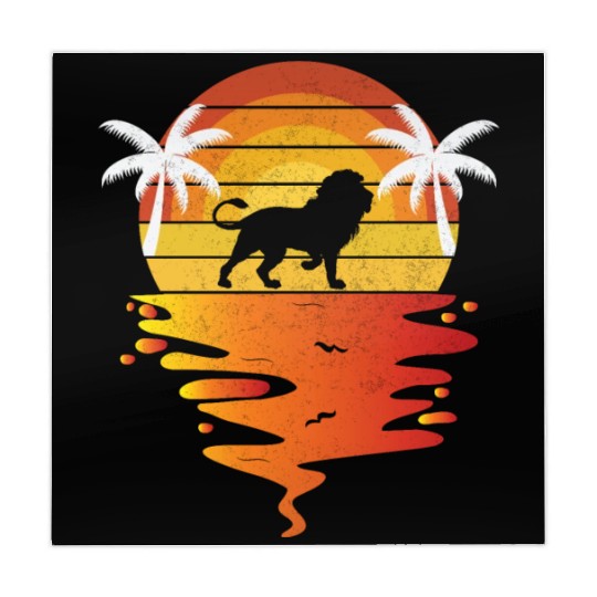 Lion Mahjong Mats retro sunset 70s vintage zookeeper Lion