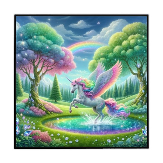 Enchanted Rainbow Unicorn Over Sparkling Pond Mahjong Mats