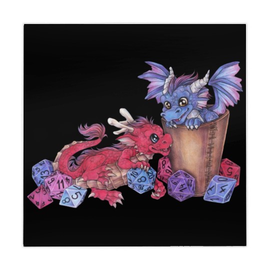 Cute dragon chibi with dice D20 pen and paper Mahjong Mats