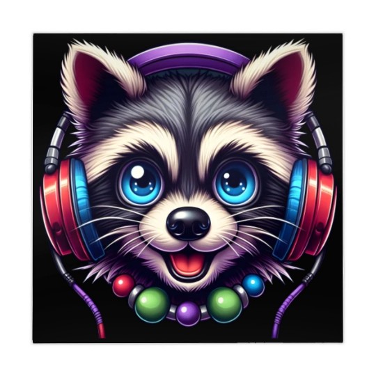 Colorful Raccoon Headphones Graphic Music Lover Mahjong Mats