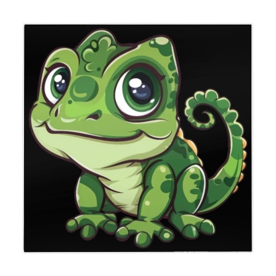 Adorable Wide-Eyed Green Chameleon Mahjong Mats
