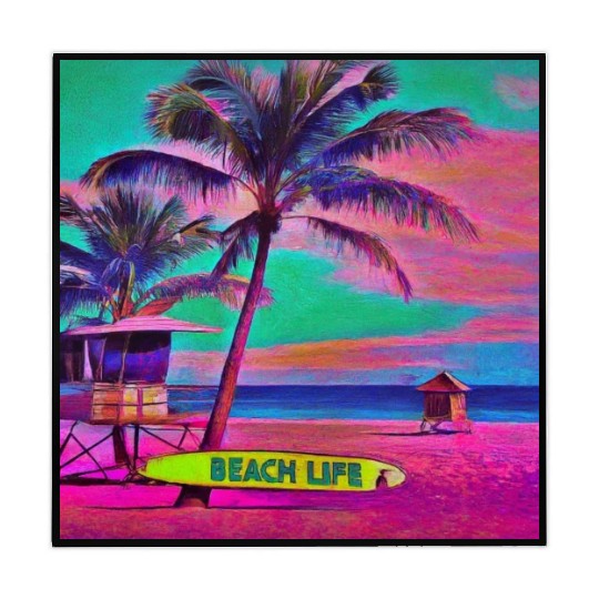 Neon Beach Life Scene 90's Vibes - Surfboard, Sand Mahjong Mats