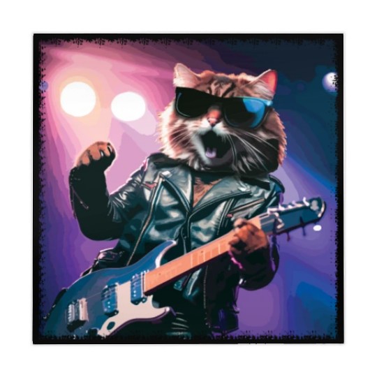 Funny Cat Plays Guitar Instruments Cute Concert Mahjong Mats