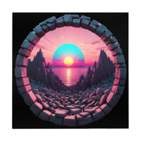 Synthwave Rocky landscape with Setting Sun Mahjong Mats
