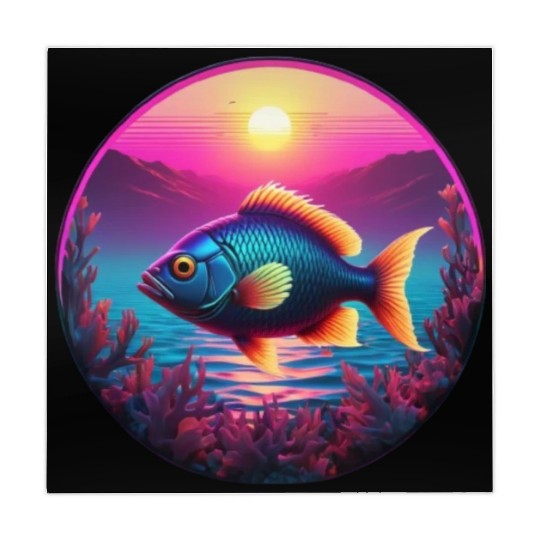 Synthwave Fish and Coral and a Sunset and Ocean Mahjong Mats