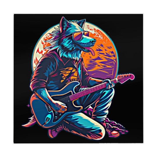Blue Wolf Moon Guitar Player Retro Sunglasses Mahjong Mats