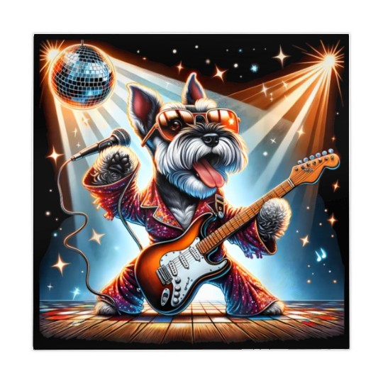 Disco Guitar Schnauzer dog Mahjong Mats