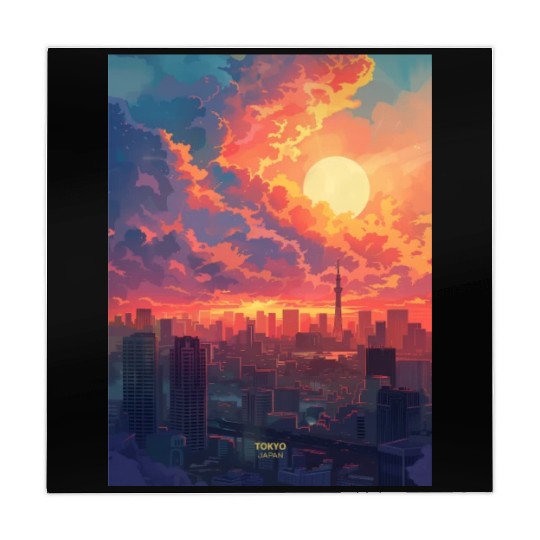 Beautiful Sunset in Tokyo City Japan Mahjong Mats