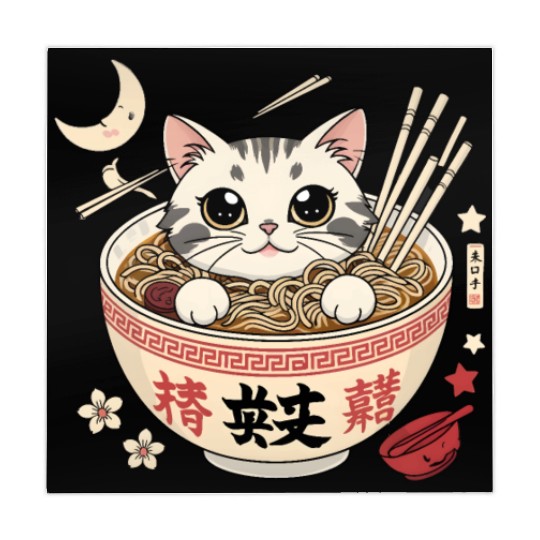 Kawaii Ramen Cat Japanese Noodles for Otaku Lovers Mahjong Mats