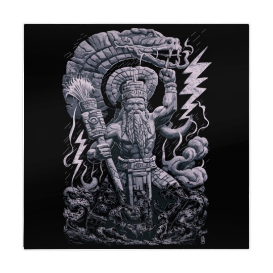 Maya God Mayan Mythology Chaac with Lightning and Mahjong Mats
