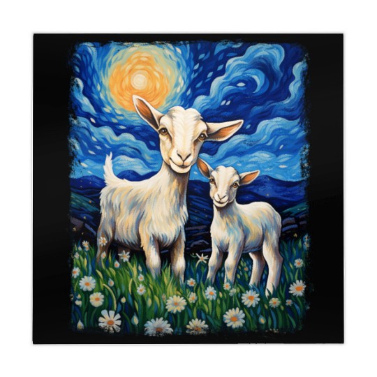 Goats Farm Animals Farmer Starry Night Painting Mahjong Mats