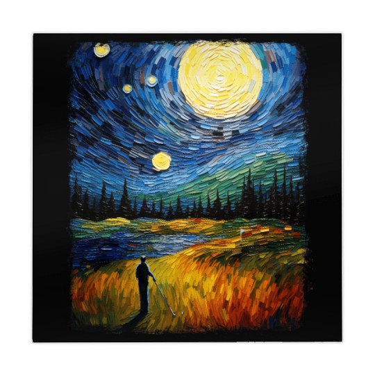 Golf Player Golfer Golfing Starry Night Painting Mahjong Mats