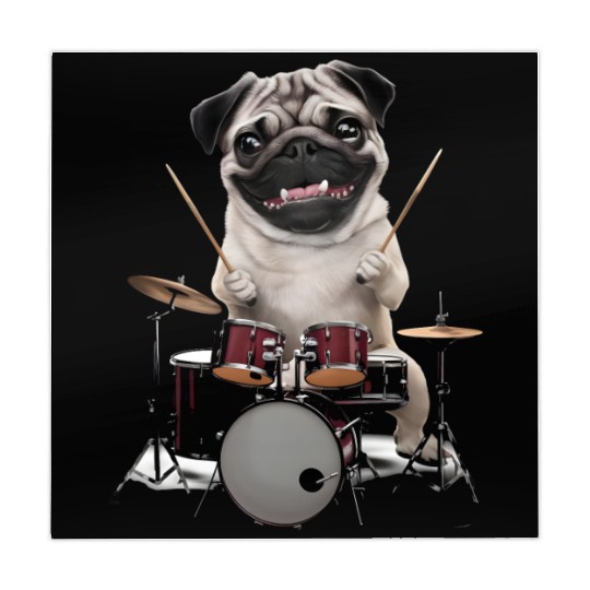 Pug Playing Drums Realistic Mahjong Mats