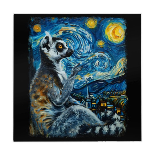 Lemur Ring Tailed Starry Night Painting Mahjong Mats
