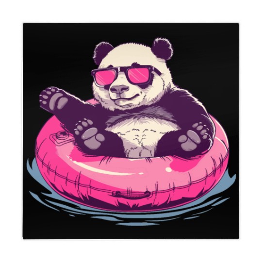 Panda with sunglasses in a pink swimming ring Mahjong Mats