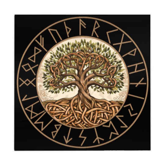 Viking runes tree of Life round frame celtic Mahjong Mats