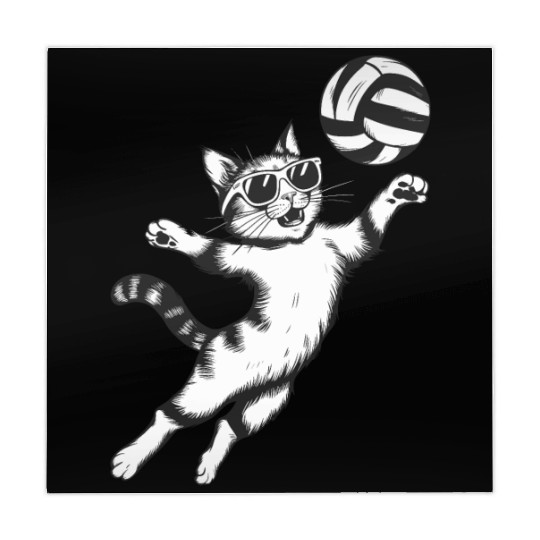 Cat Wearing Sunglasses Playing Volleyball Mahjong Mats