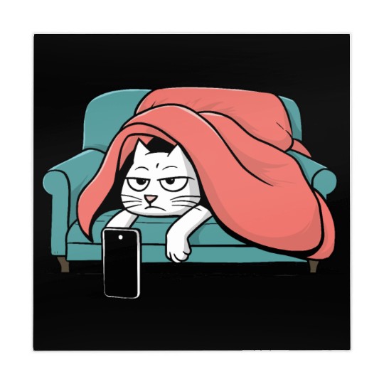 Bored Cat on Couch With Smart Phone Mahjong Mats