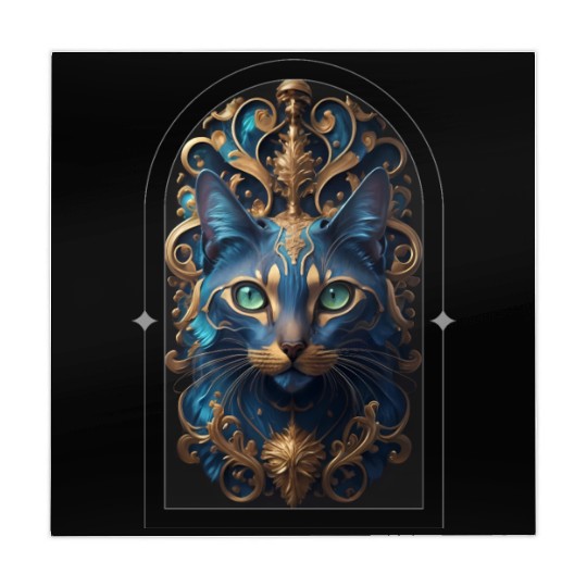 Elegant stylish blue and gold cat face Mahjong Mats