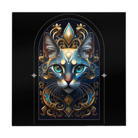 Elegant stylish blue and gold cat face Mahjong Mats