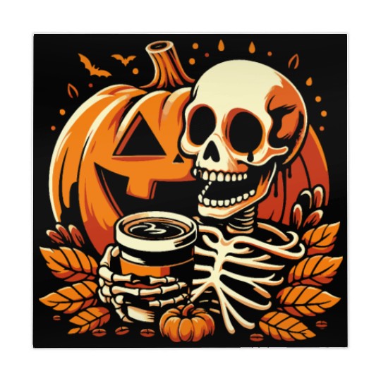 Coffee Drinking Skeleton Pumpkin Halloween Costume Mahjong Mats