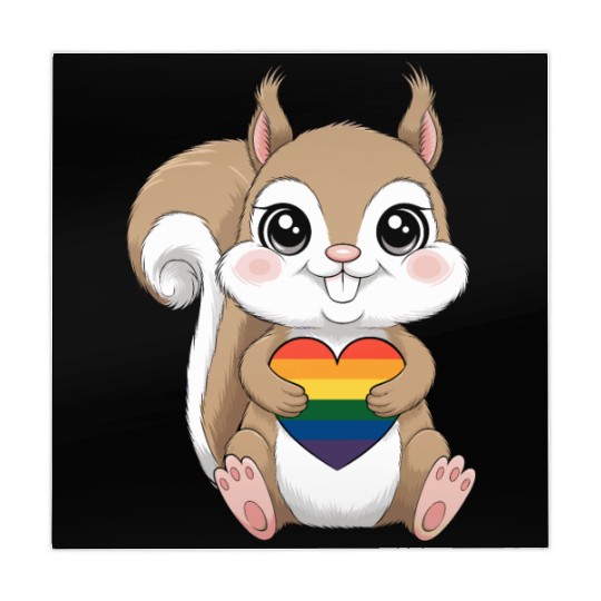 Cute Squirrel Holding Rainbow Heart LGTBQ Love Mahjong Mats