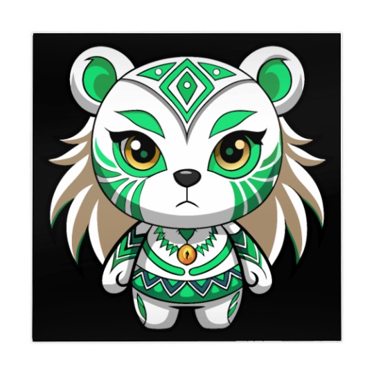 A white teddy bear girl with green tribal makeup Mahjong Mats