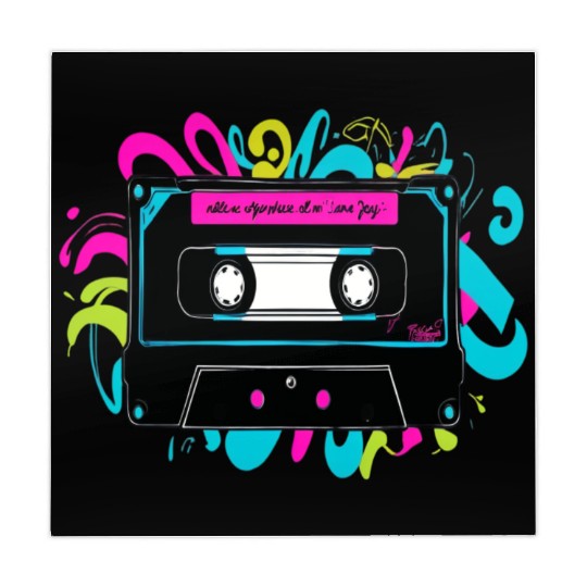 Retro Neon Cassette Tape with Vibrant Splash Mahjong Mats