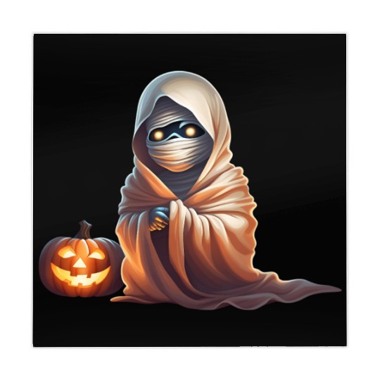 Little Mummy Sitting with Pumpkin Mahjong Mats