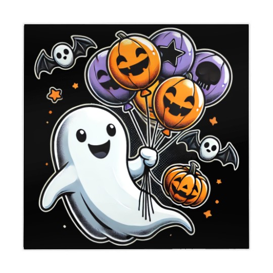 Happy Ghost with Halloween Balloons and Bats Mahjong Mats