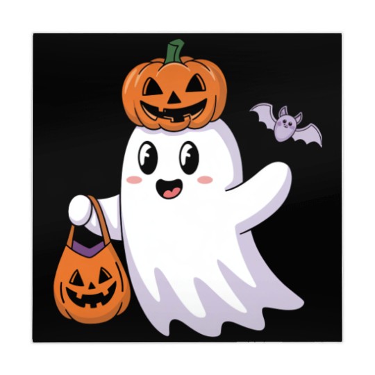 Cute Halloween Ghost with Pumpkin and Bat Mahjong Mats