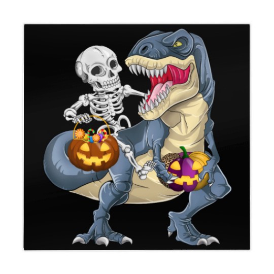 Skeleton Riding Dinosaur T rex Halloween Pumpkin Mahjong Mats
