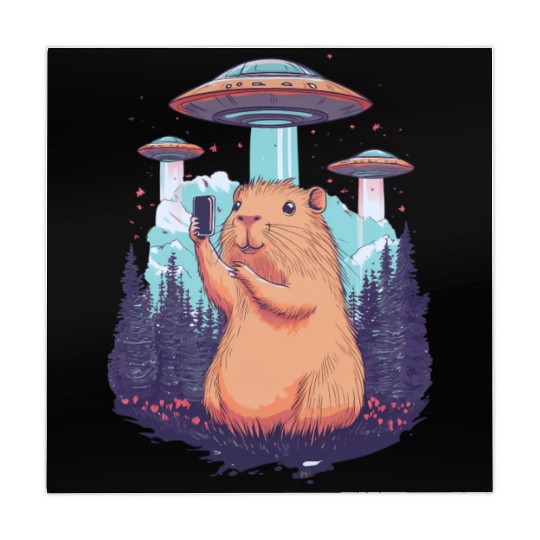 Funny Graphic Mahjong Mats Capybara Selfie With Ufos Weird