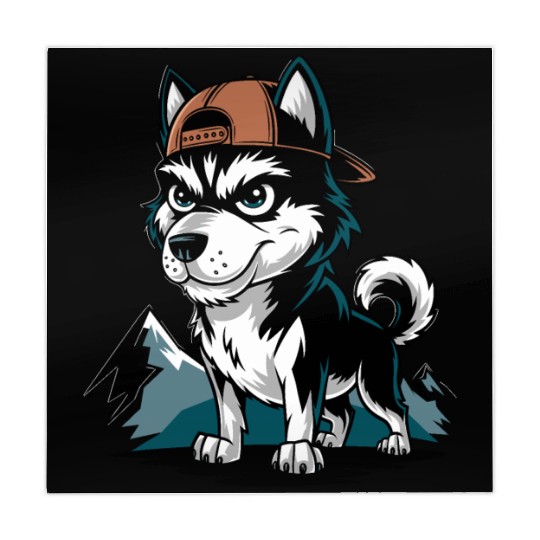 Tough Husky Wearing Cap In Mountains Mahjong Mats