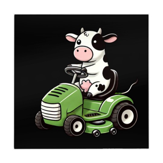 Funny cow as lawn mower farmer grass Mahjong Mats