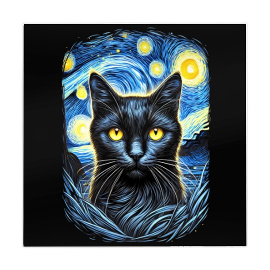 Funny Starry Night Black Cat Van Gogh Art Cat Mahjong Mats