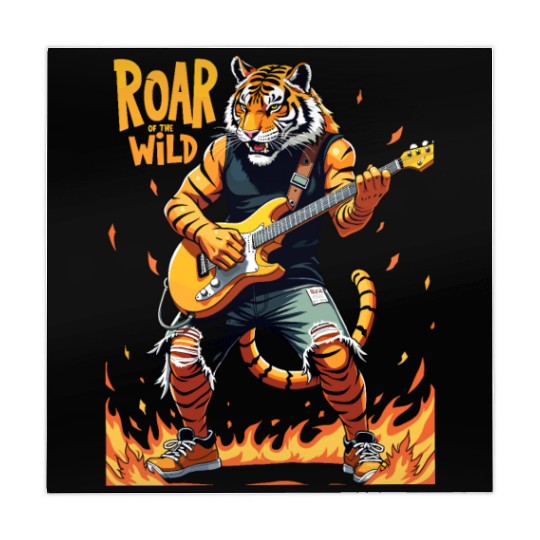 Roaring Guitarist Tiger Plays Electric Guitar Mahjong Mats