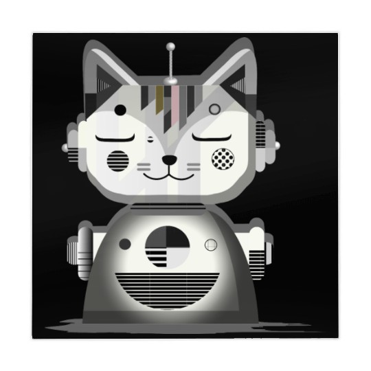 Geometric Robot Cat - Creative Illustration Mahjong Mats